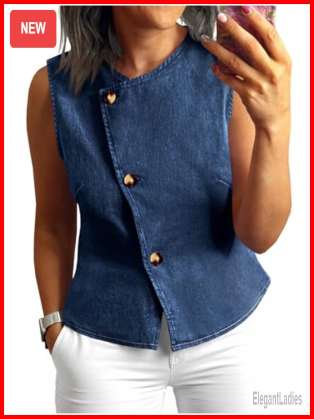 Tankaneo Women Denim Vest Sleeveless Button Down Jean Tank Top Jacket Waistcoat